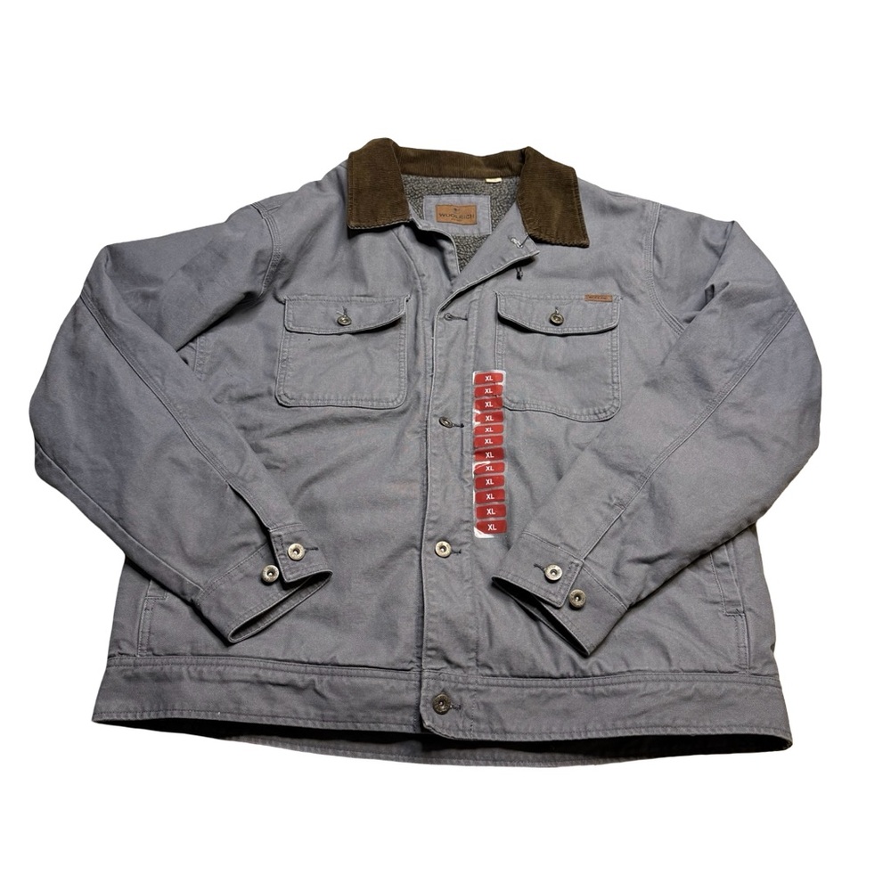 ✨🧥 Woolrich Gray Canvas Work Jacket Corduroy Collar Size XL 🧥✨